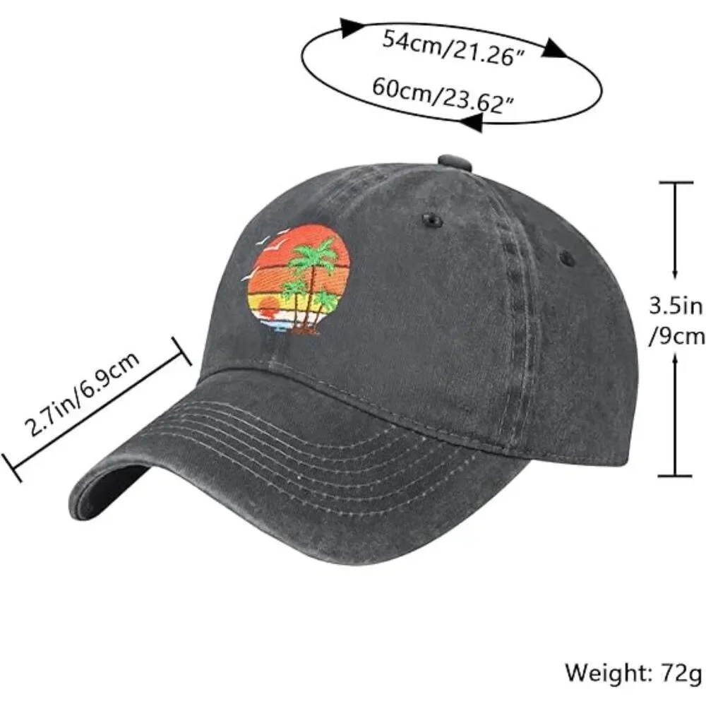 Unisex Black 100% Cotton Palm Tree Embroidery Adjustable Classic Baseball Cap